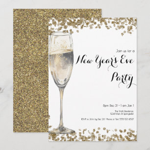 Elegant Guld Sequins Nyårsafton Champagne Inbjudningar