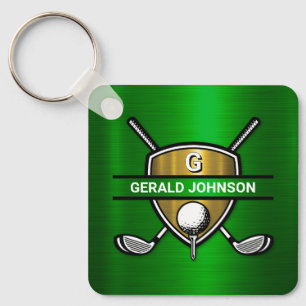 Elegant Guld Shield Golf Monogram Design Nyckelring