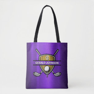 Elegant Guld Shield Golf Monogram Design Tygkasse