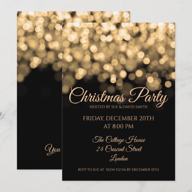 Elegant Guld Shimming Ljus jul Party Inbjudningar (Fram/baksida)