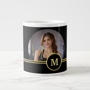Elegant guld signaturmonogram med foto jumbo mugg