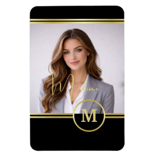 Elegant guld signaturmonogram med foto magnet