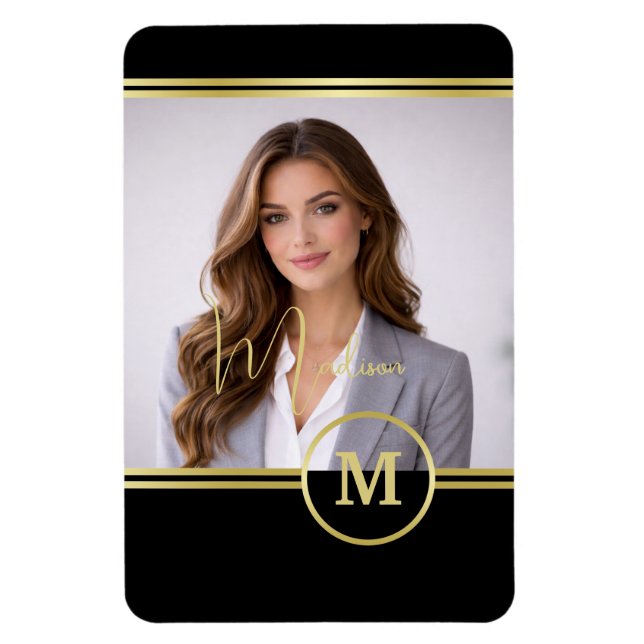 Elegant guld signaturmonogram med foto magnet (Vertikal)