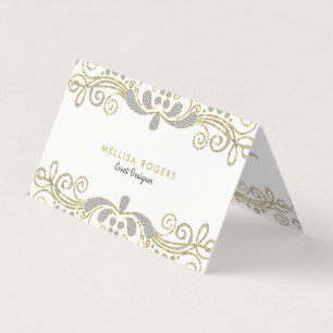 Elegant Guld & Silver Blommigt Swirls Snöre Visitkort