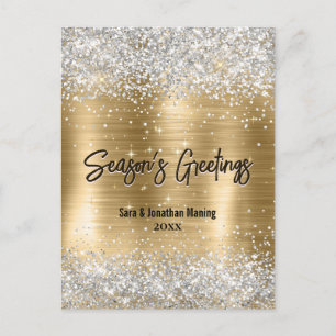elegant guld silver glitter nyår jul vykort