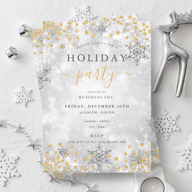 Elegant Guld Silver Julafton Winter Company Helgda Inbjudningar (Elegant Gold Silver Xmas Winter Company Holiday Invitation)