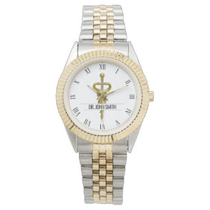 Elegant guld silver medicinsk Asclepius namn Armbandsur