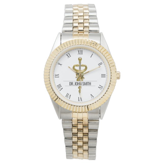 Elegant guld silver medicinsk Asclepius namn Armbandsur (Framsida)