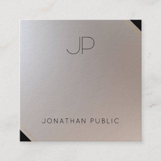 Elegant guld silver monogram modern mall luxe fyrkantigt visitkort (Framsida)