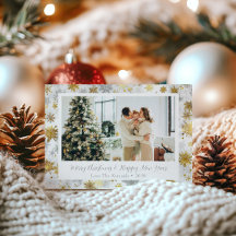 Elegant Guld & Silver-snöflingkort för Helgdag