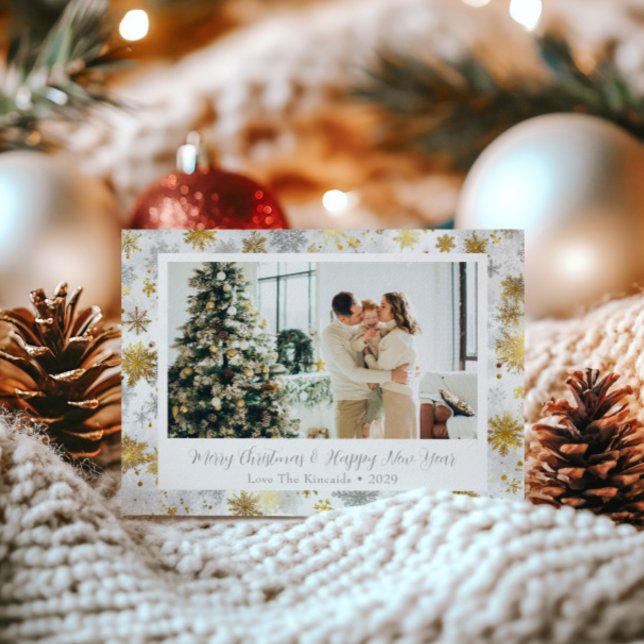 Elegant Guld & Silver-snöflingkort för Helgdag Helgkort (Skapare uppladdad)