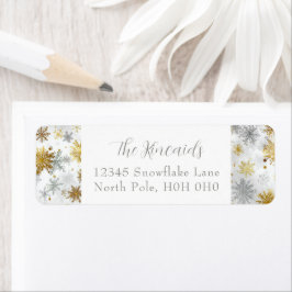 Elegant Guld & Silver Snowflake-adressetikett Returadress Etikett