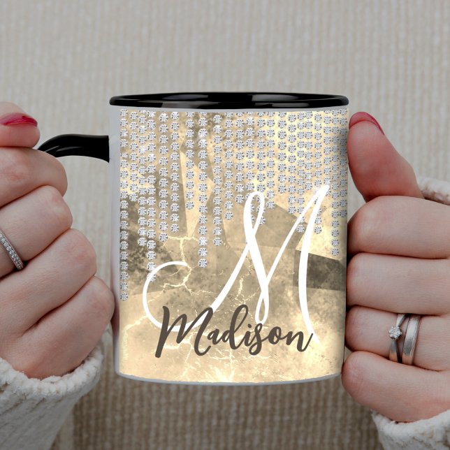Elegant guld silver strass droppar monogram mugg (Skapare uppladdad)