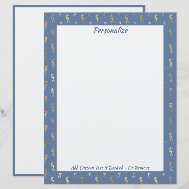 Elegant Guld-sjöhästar Ocean Beach-tema (Fram/baksida)