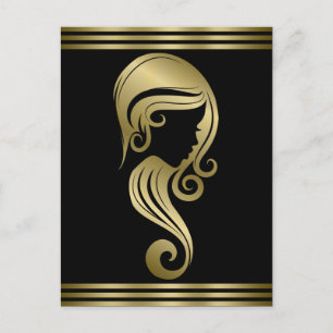 Elegant guld skönhet flicka hår & makeup-salong vykort