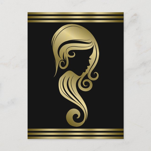 Elegant guld skönhet flicka hår & makeup-salong vykort (Framsida)