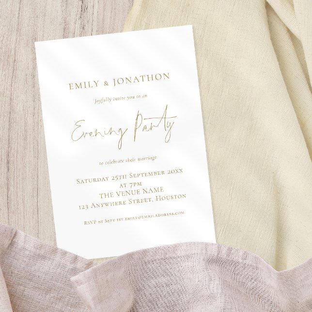Elegant Guld Skript Bröllop Evening Party Inbjudningar (For your evening guests, an elegant design with gold script available digitally or printed.)