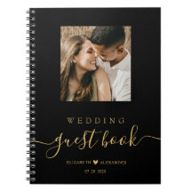 Elegant Guld-skript Foto Bröllop Guest Bok