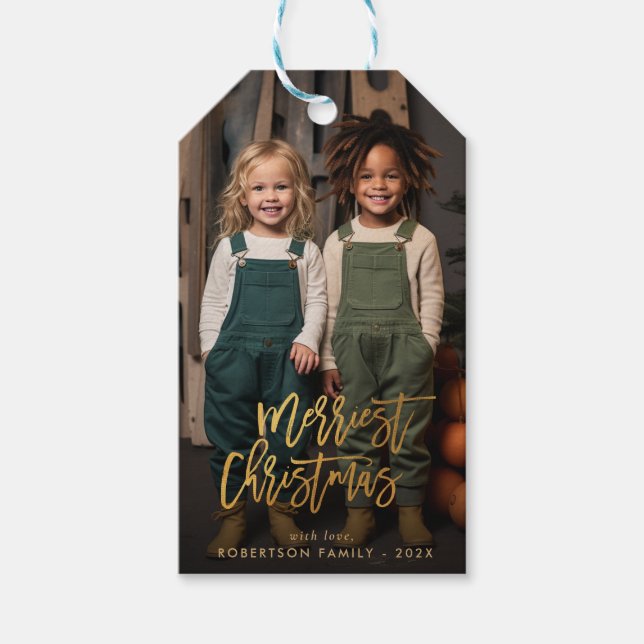 elegant guld-skript, god jul helgdag presentetikett (Framsidan)