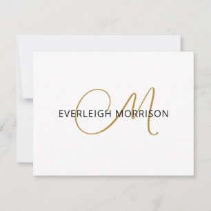 Elegant Guld Skript Initial Black Namn Monogram Anteckningskort