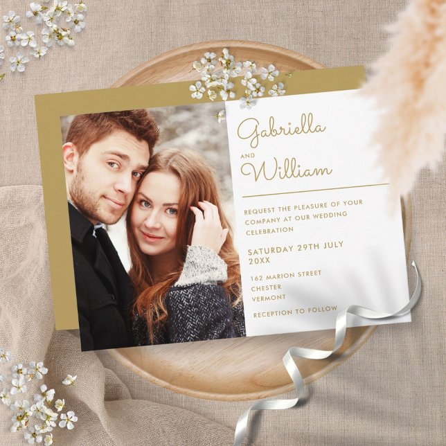 Elegant Guld-skript med minimalistisk Chic, Bröllo Inbjudningar (Skapare uppladdad)