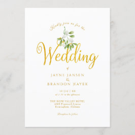 Elegant Guld-skript Mistletoe Winter Wedding Inbjudningar