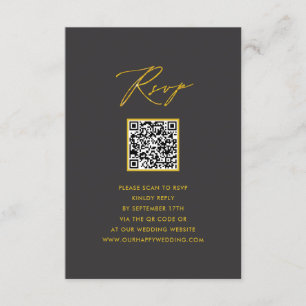 Elegant Guld Skript Modern Grått QR Bröllop OSA Tilläggskort
