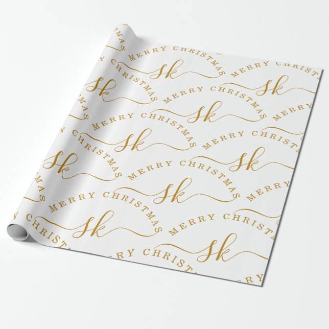 Elegant Guld Skript Namn Monogram God jul Presentpapper (Utrullad)