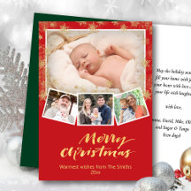 Elegant Guld Skript Snöflingor Modern Red Festive