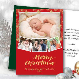 Elegant Guld Skript Snöflingor Modern Red Festive Helgkort