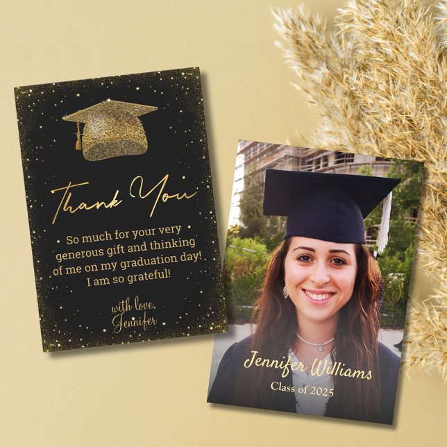 elegant guld-skript, studenten fotosvart tack kort (Skapare uppladdad)