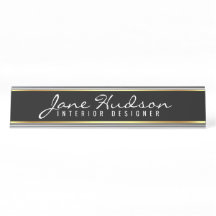 Elegant Guld Skriptblomma Modern Desk Namn Platt