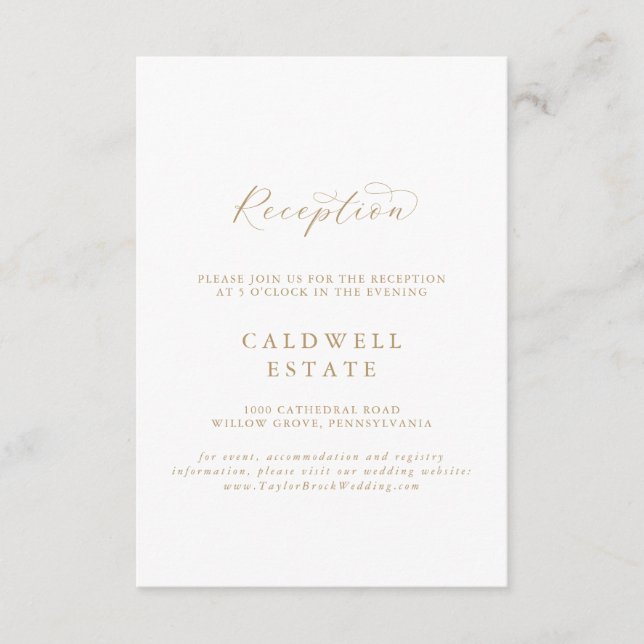 Elegant Guld Skriptbröllop - mottagning Tilläggskort (Framsida)