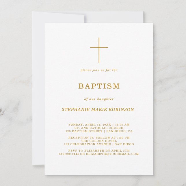 Elegant Guld Skriptcalligraphy Kor Baptism Inbjudningar (Framsida)