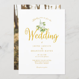 Elegant Guld Skriptfel Mistletoe Photo Winter Wedd Inbjudningar