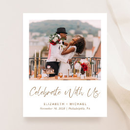 Elegant Guld Skriptfotobröllopsmottagning Inbjudan