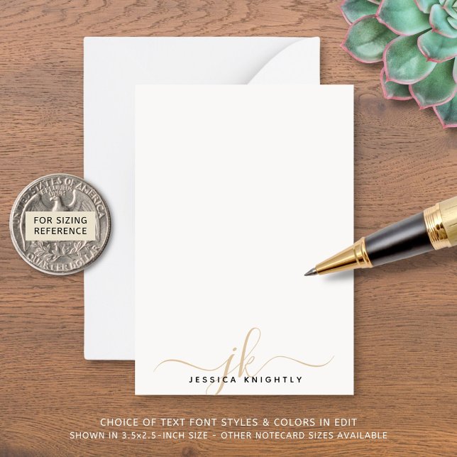 Elegant Guld Skriptmonogram Initialer - minimalist Anteckningskort (Skapare uppladdad)