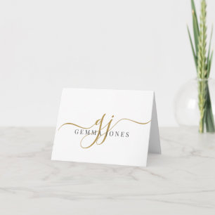 Elegant Guld Skriptmonogram Initialer - minimalist Anteckningskort