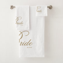 Elegant Guld Skriptvit Bride Bath Towel Set