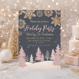 elegant guld snö mjuk rosa Holiday Party Inbjudningar