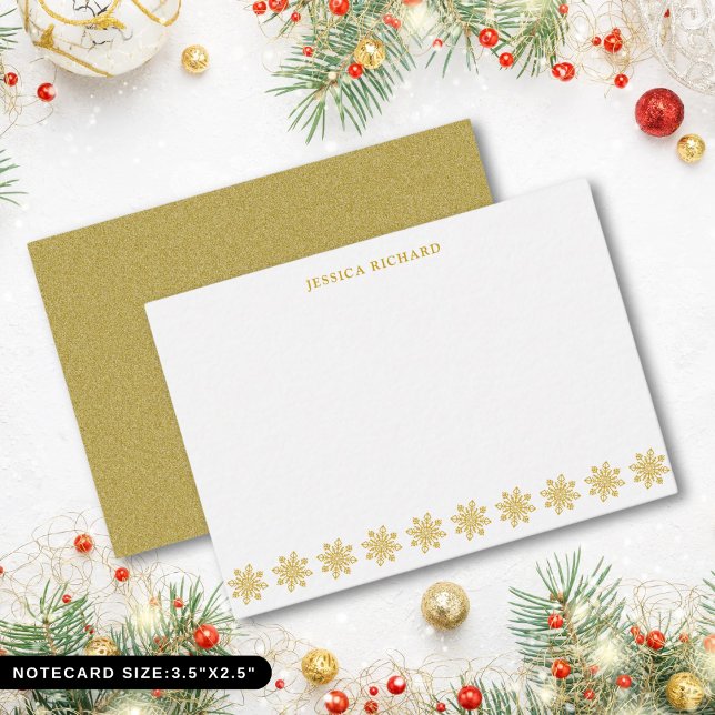 Elegant guld snöflinga personlig anteckningskort (Elegant Gold Snowflake Personalized Note Card)