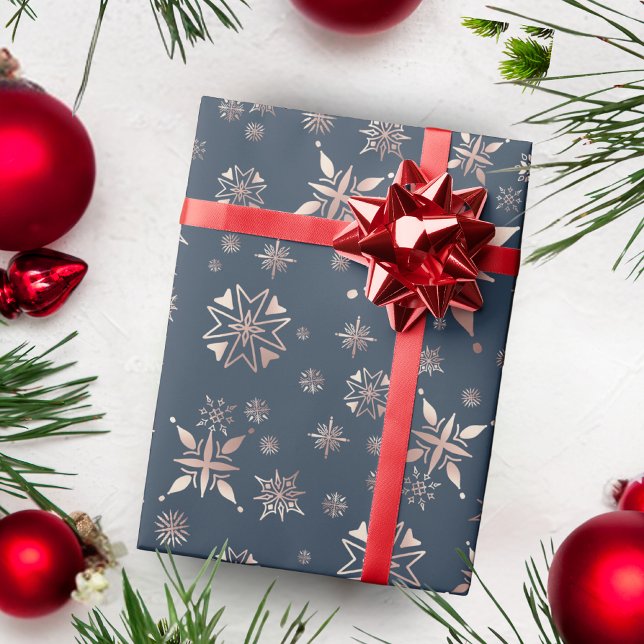 Elegant Guld Snöflingor Blue Helgdag Presentpapper (Skapare uppladdad)