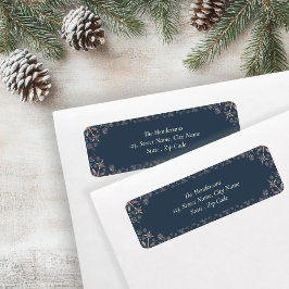 Elegant Guld Snöflingor Blue Helgdag Returadress Etikett