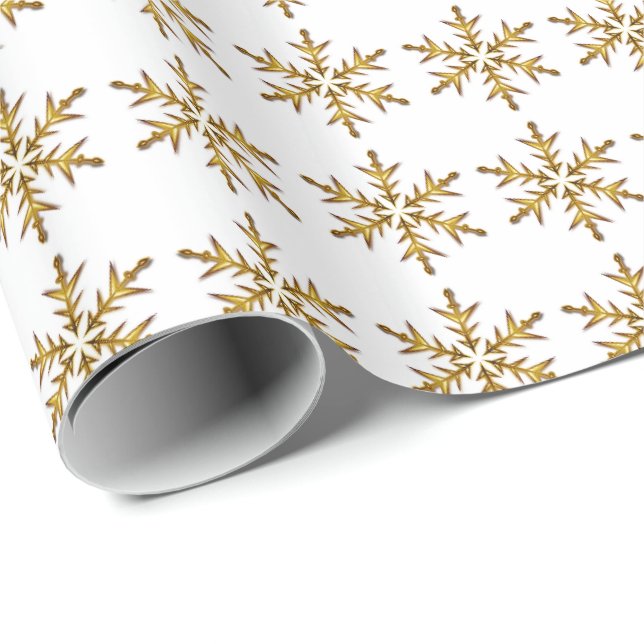 Elegant guld snöflingor mönster vit presentpapper (Rullad Hörn)