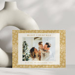 Elegant Guld Snöflingor Två fotojul Julkort<br><div class="desc">Elegant Guld Snöflingor 2-Helgdag för fotopul</div>