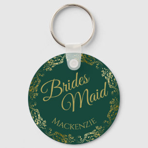 Elegant Guld Snöre Emerald Grönt Bridesmaid Bröllo Nyckelring