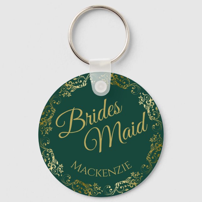 Elegant Guld Snöre Emerald Grönt Bridesmaid Bröllo Nyckelring (Framsida)