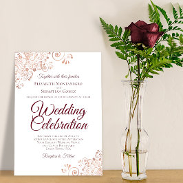 Elegant Guld Snöre med Burgundy Text Bröllop Inbjudningar