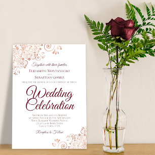 Elegant Guld Snöre med Burgundy Text Bröllop Inbjudningar