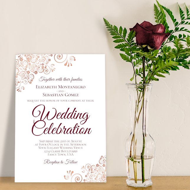 Elegant Guld Snöre med Burgundy Text Bröllop Inbjudningar (Skapare uppladdad)